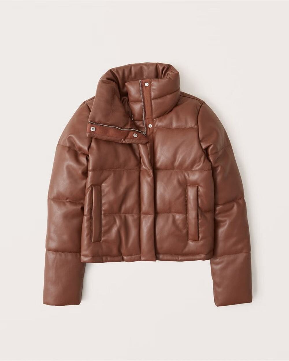 Abercrombie & Fitch Vegan Leather Mini Puffer - M - Brown